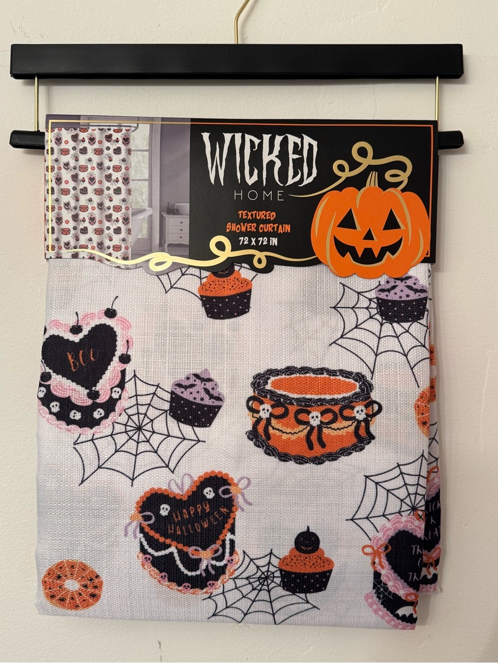 Wicked Home Halloween Cake Spiderweb Textured Shower Curtain 72x72